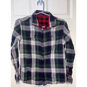 Tailor Vintage Plaid Button Down Shirt Long Sleeve Cotton Green Blue Youth 14